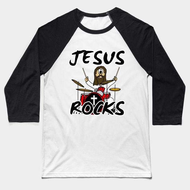 Jesus Rocks Drums Drum Kit Christian Drummer Funny Baseball T-Shirt by doodlerob